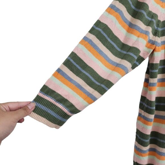 Modcloth Sweater Womens 1X Green Striped Knit V-Neck Pullover 3/4 Sleeve Cotton - Picture 3 of 9